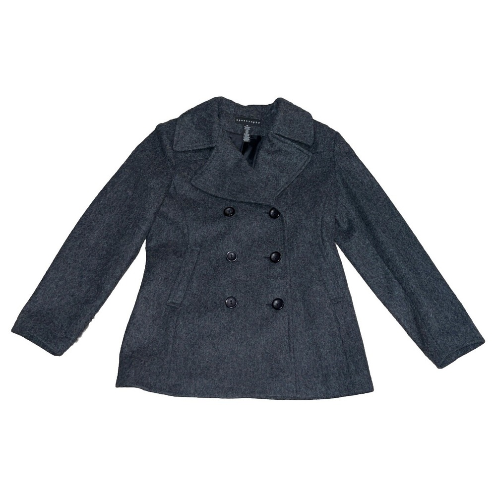 Apostrophe Women's Gray Wool Buttoned Jacket Coat Lined 3 Button